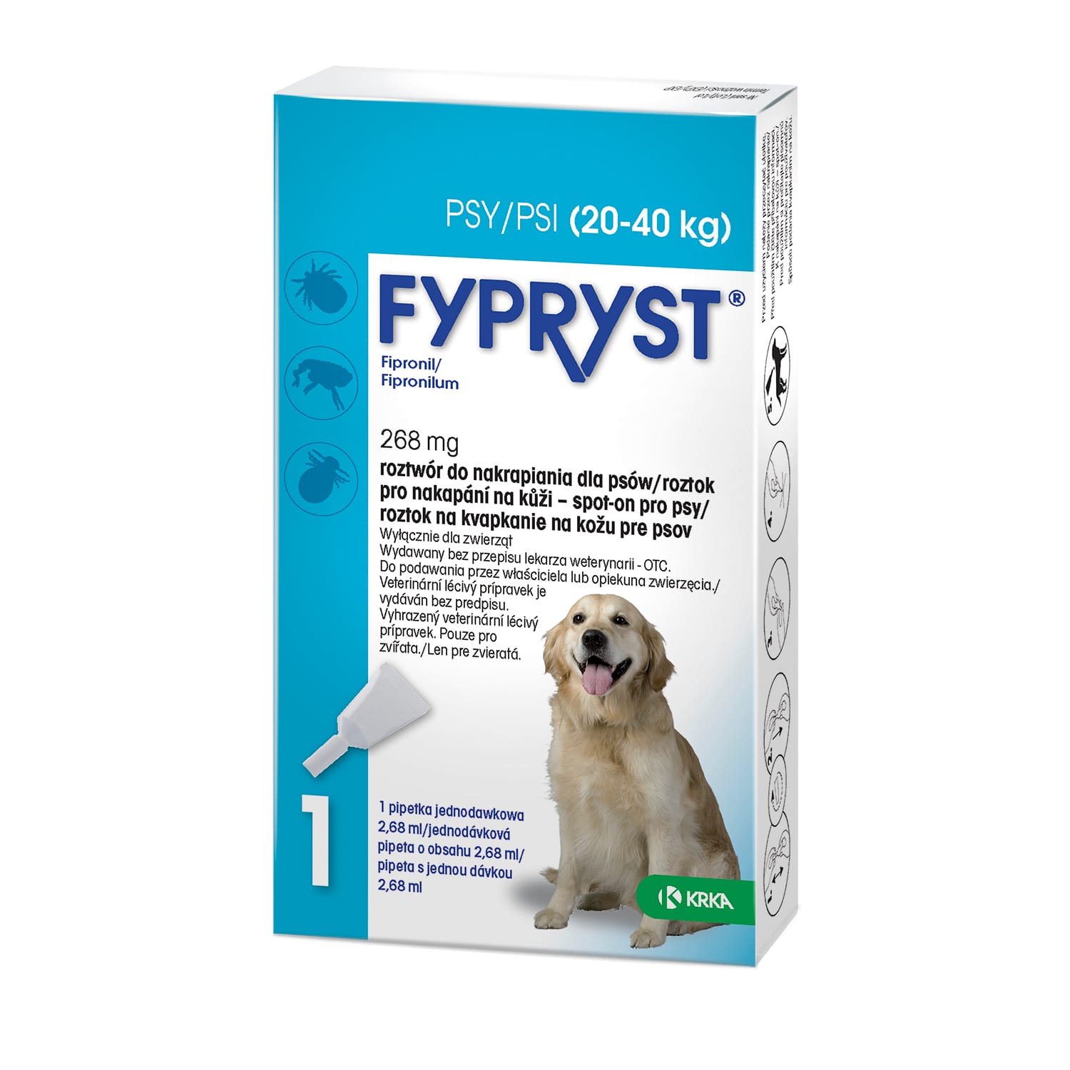 FYPRYST-Dog-1x268mg Fypryst krople na pchły i kleszcze dla psa od 20 do 40kg - Fipronil 268 mg - obrazek 1