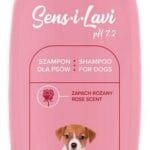 Szampon dla szczeniaka Sens-i-lavi o zapachu różanym, butelka z pH 7,2.