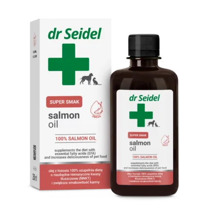 Butelka 250ml Dr Seidel Salmon Oil naturalny olej z łososia dla psów i kotów.