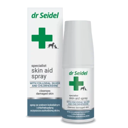 Butelka 50ml spray Dr Seidel Skin Aid preparat wspomagający regenerację skóry dla psa i kota