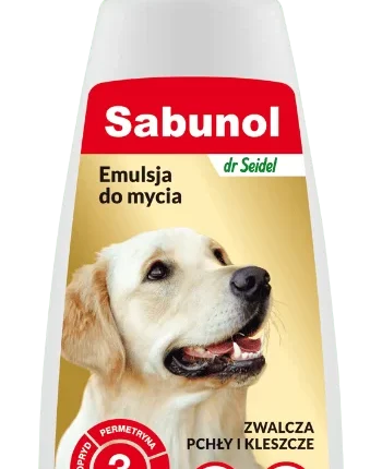 Opakowanie Sabunol Emulsja do mycia na pchły i kleszcze 150ml dla psów.