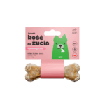 Naturalna kość do żucia Azanki S/M o długości 12cm, wykonana ze skóry jelenia z dodatkiem mięsa owczego i jagód goji, dedykowana dla psów małych i średnich.