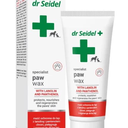 Opakowanie 65ml maści ochronnej Dr Seidel Paw Wax – maść do łap dla psa i kota.