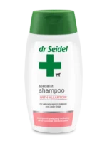 Butelka 220ml delikatnego szamponu Dr Seidel szampon dla szczeniąt i młodych psów z dodatkiem alantoiny i protein.