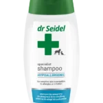 Butelka 220ml skoncentrowanego szampon hipoalergiczny dla psa i kota Dr Seidel – preparat bez barwników i zapachów.
