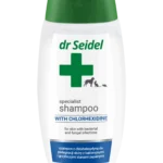 Butelka 220ml Dr Seidel szampon z chlorheksydyną dla psa kota i gryzoni – preparat na infekcje bakteryjne i grzybicze.