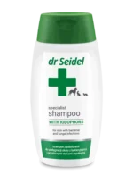 Butelka 220ml szampon jodoforowy Dr Seidel dla psów i kotów – wsparcie w leczeniu grzybicy i zakażeń bakteryjnych.