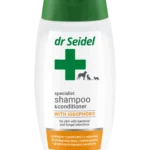 Butelka 220ml skoncentrowany szampon jodoforowy z odżywką Dr Seidel – profesjonalny preparat leczniczo-pielęgnacyjny dla psów i kotów.