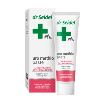 Tuba 120g preparatu Uro Methio paste – pasta na drogi moczowe dla psa i kota z L-metioniną i żurawiną.