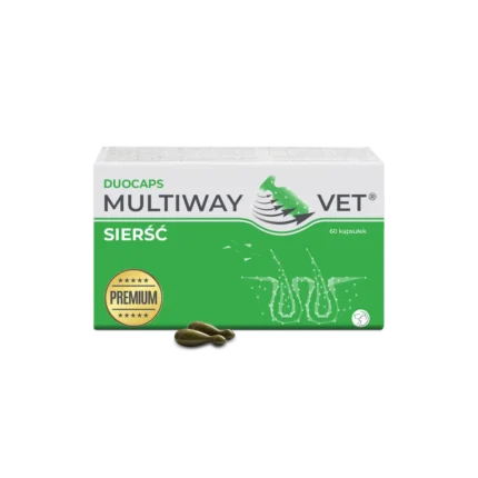 MULTIWAY VET DUOCAPS SIERŚĆ 60 kapsułek – profesjonalny suplement z biotyną i kwasami omega na zdrową skórę i błyszczącą sierść psa oraz kota.