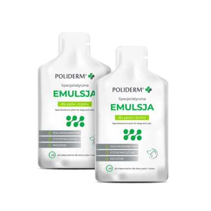 POLIDERM Emulsja 15ml – specjalistyczny preparat weterynaryjny do pielęgnacji skóry problematycznej psów i kotów.