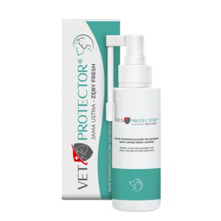Opakowanie płynu stomatologicznego Vet Protector Jama Ustna Zęby Fresh 100 ml.