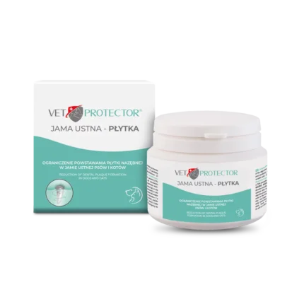 Opakowanie proszku Vet Protector Jama Ustna Płytka 60g dla psów i kotów.