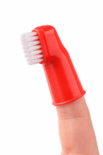 Zestaw dwóch białych szczoteczek do zębów Covetrus z ergonomiczną rączką, przeznaczonych do pielęgnacji jamy ustnej u psów i kotów.