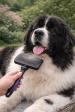 Szczotka samoczyszcząca Buster L – Miękkie szpilki dla psów (fioletowa) - obrazek 2